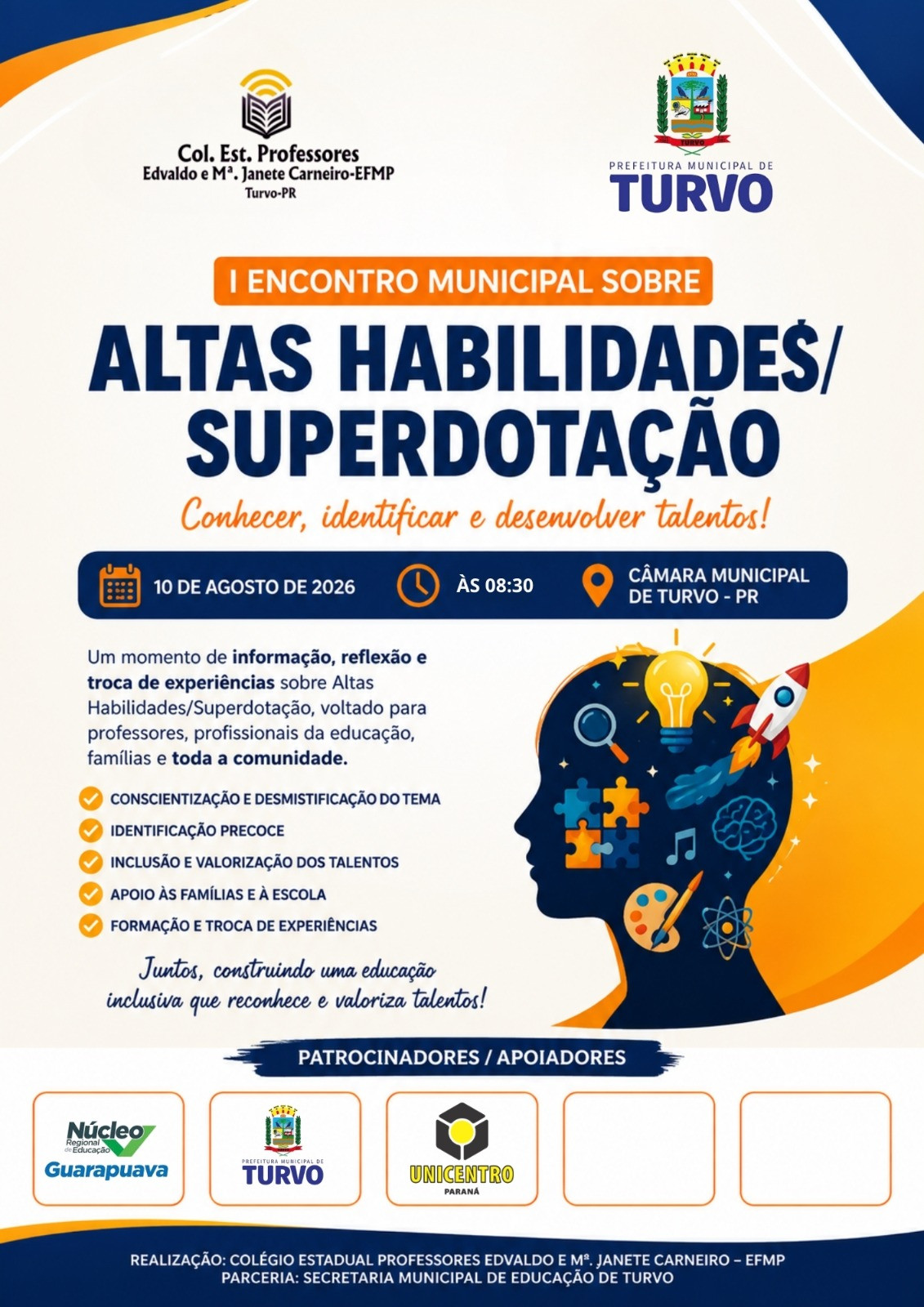 Turvo recebe encontro inédito sobre Altas Habilidades e Superdotação e comunidade é convidada a participar; VEJA COMO SE INSCREVER!