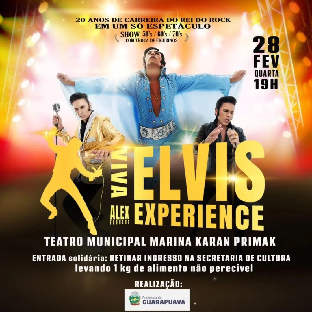 Espetáculo Viva Elvis, em homenagem ao cantor Elvis Presley, ocorre nesta quarta (28) em Guarapuava